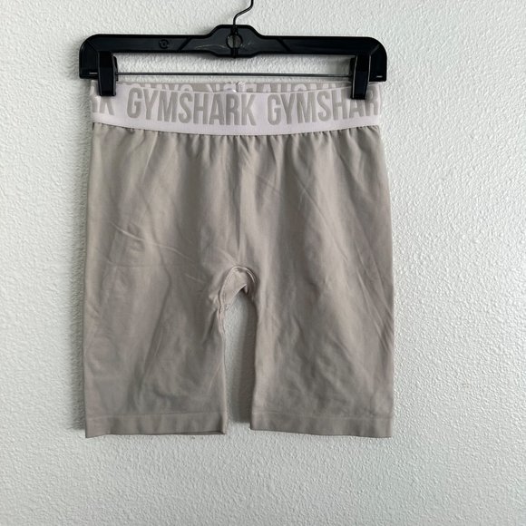 Gym shark beige cream workout shorts logo elastic waist  Size: M - Picture 2 of 6